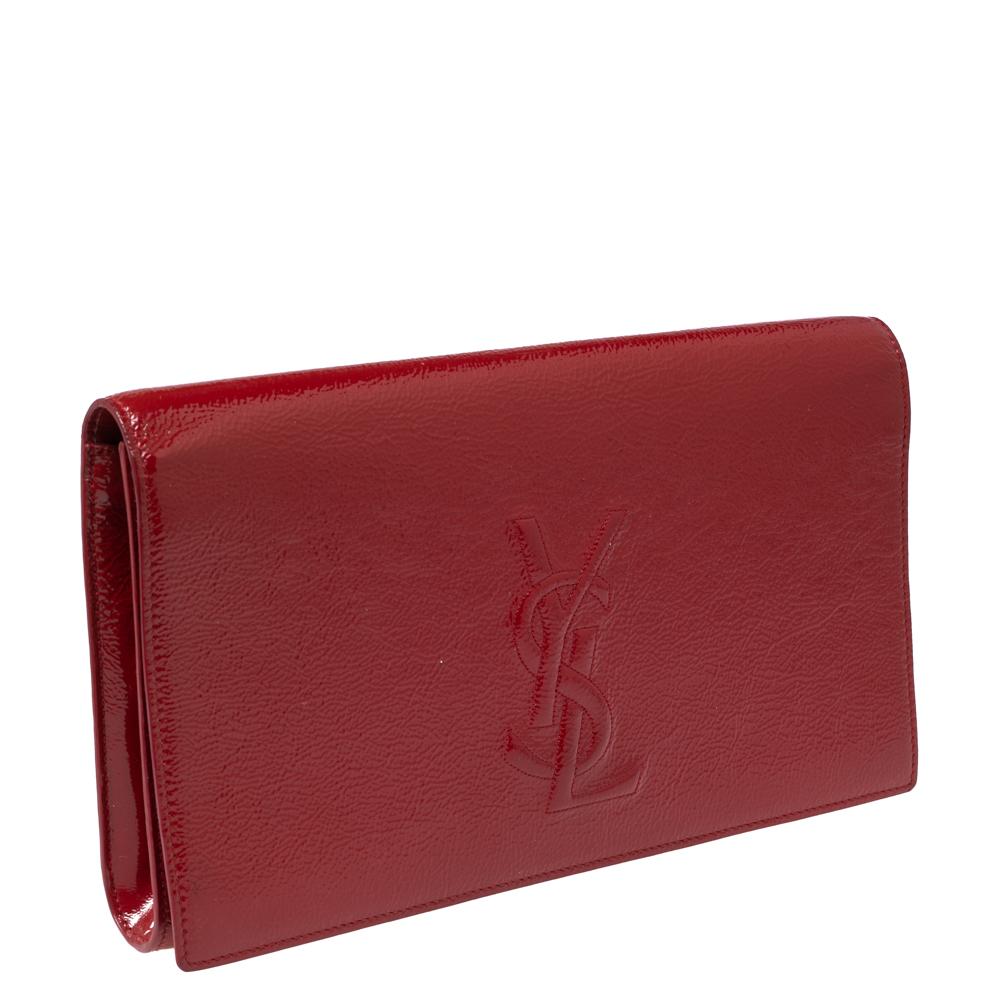 Yves Saint Laurent Red Patent Leather Belle De Jour Flap Clutch In Good Condition In Dubai, Al Qouz 2