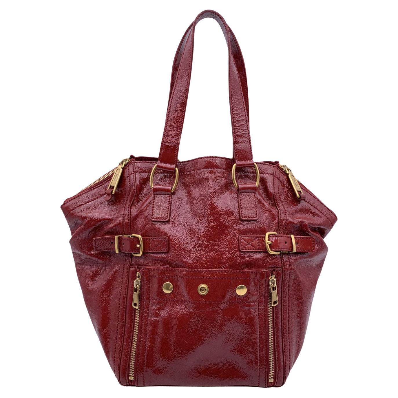 Yves Saint Laurent Red Patent Leather Downtown Tote Shoulder Bag