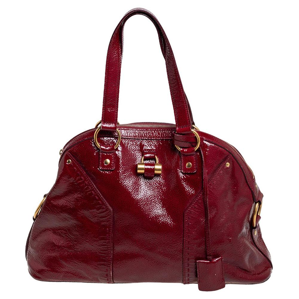 Yves Saint Laurent Red Patent Leather Large Muse Satchel