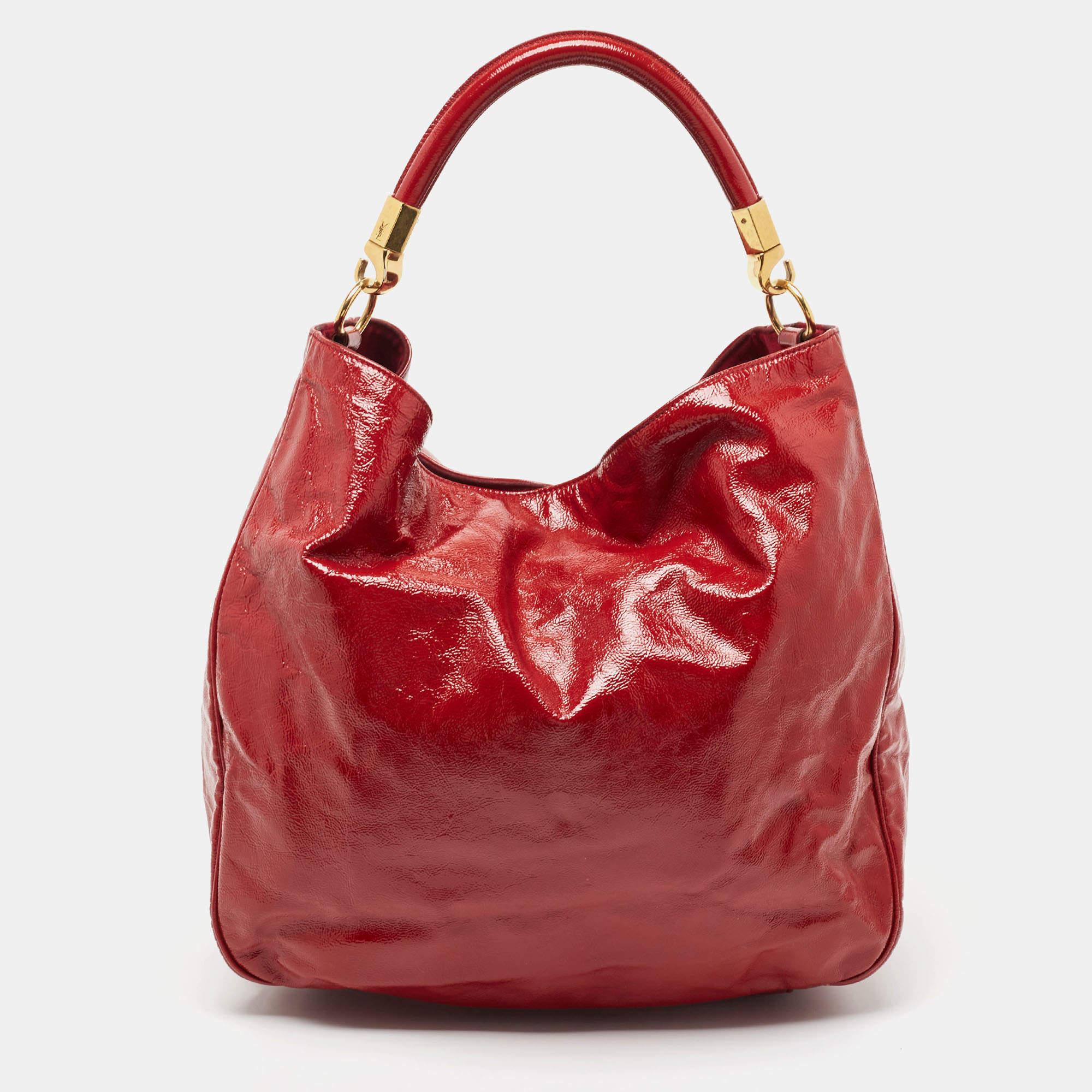 Yves Saint Laurent Red Patent Leather Roady Hobo 3
