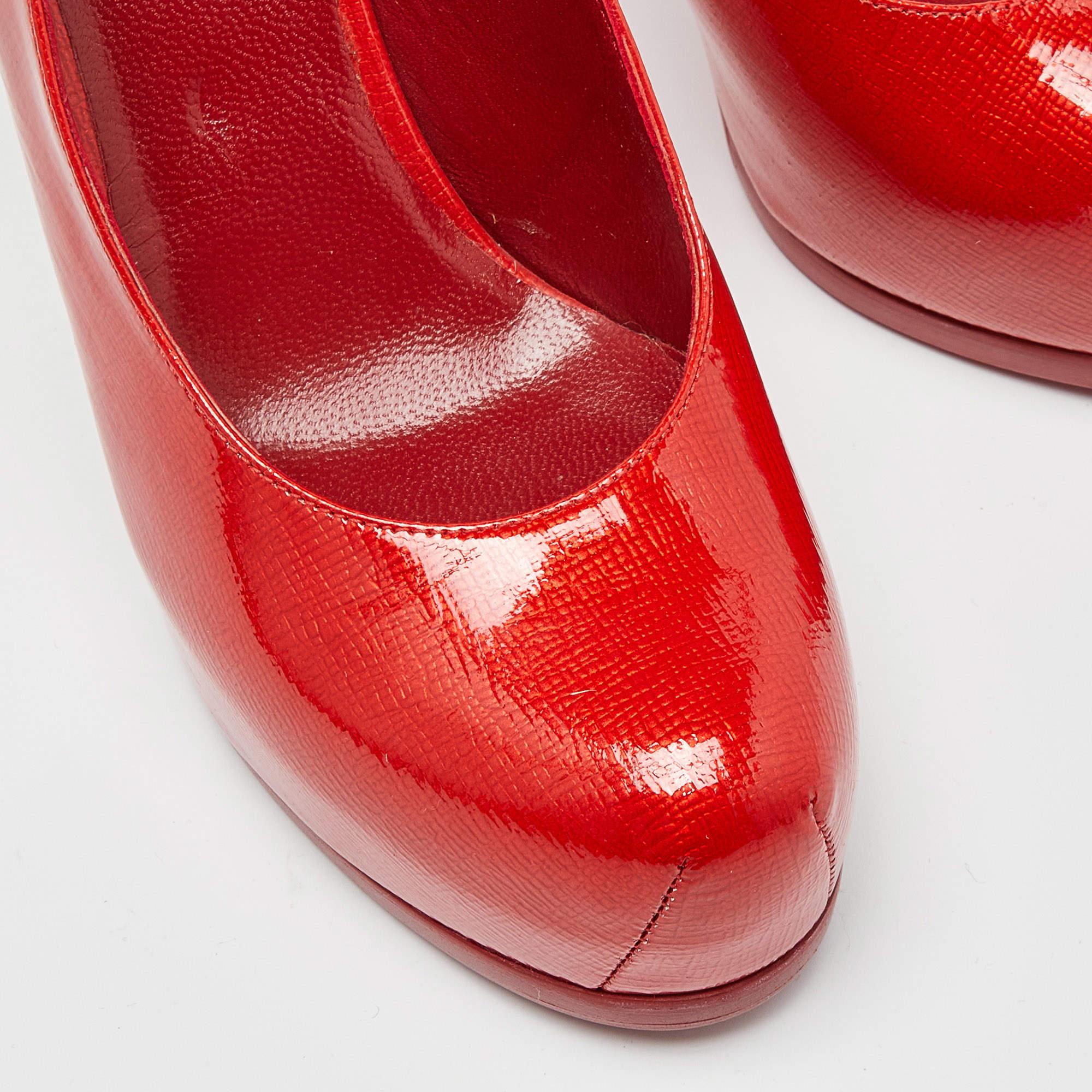 Women's Yves Saint Laurent Red Patent Leather Tribtoo Slingback Pumps Size 36.5