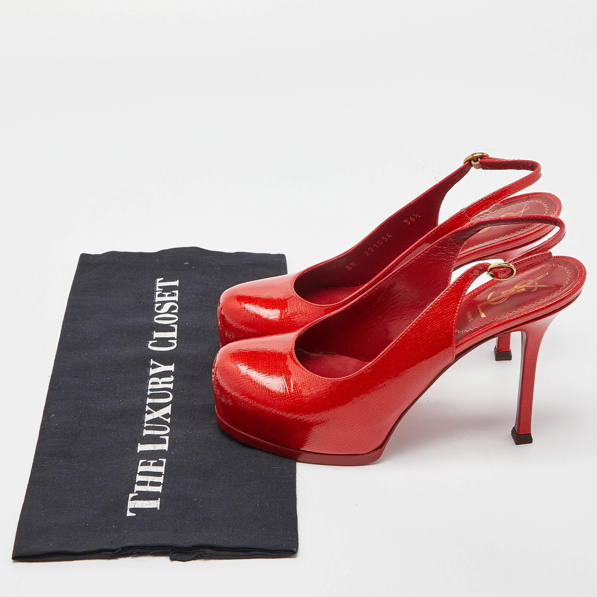 Yves Saint Laurent Red Patent Leather Tribtoo Slingback Pumps Size 36.5 4