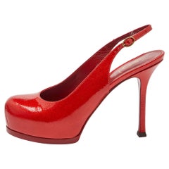 Yves Saint Laurent Red Patent Leather Tribtoo Slingback Pumps Size 36.5