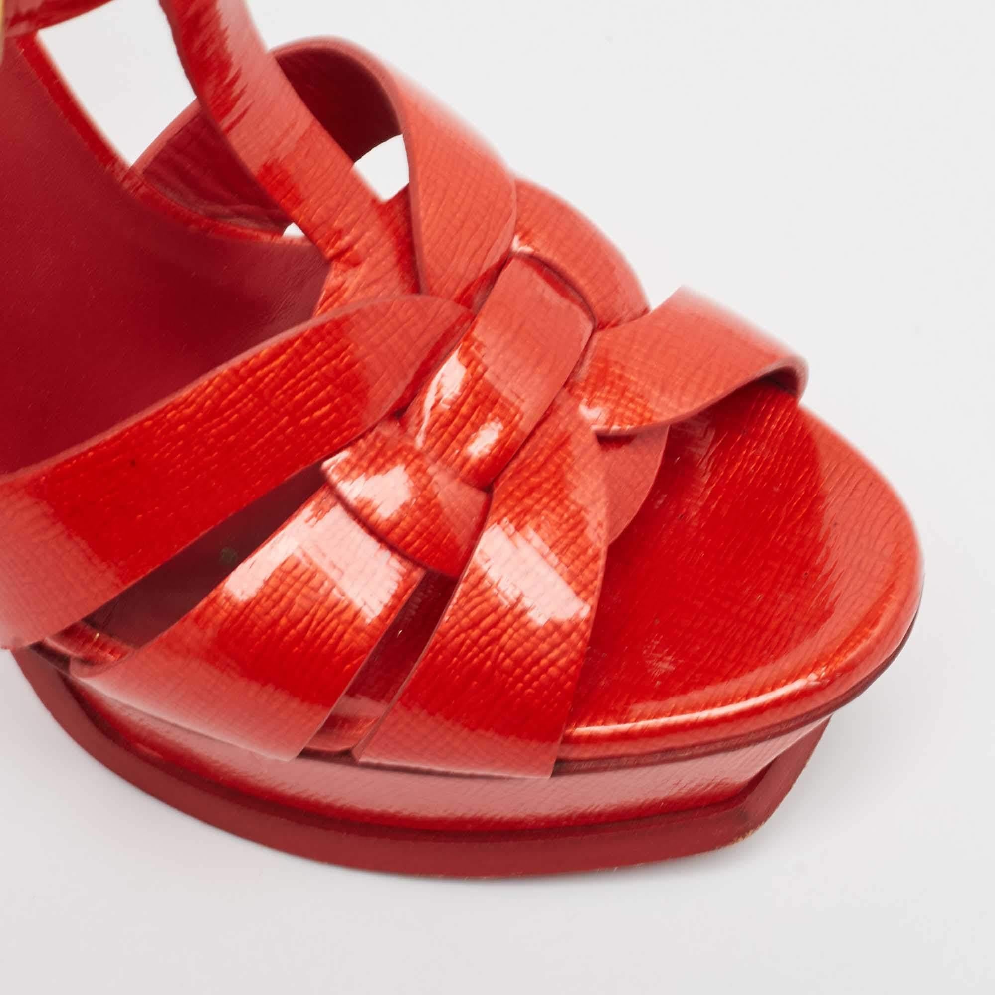 Yves Saint Laurent Red Patent Leather Tribute Sandals Size 37.5 3