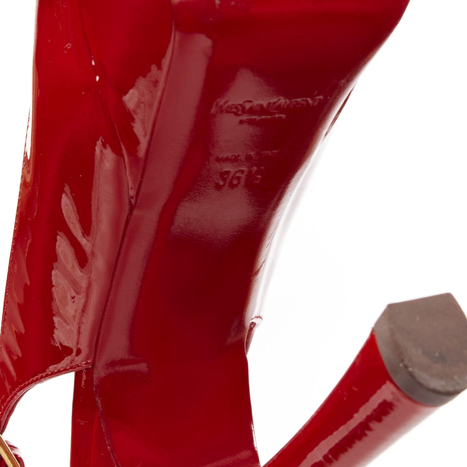 Yves SAINT LAURENT vernis rouge peep toe platform slingback heels EU36.5 en vente 6