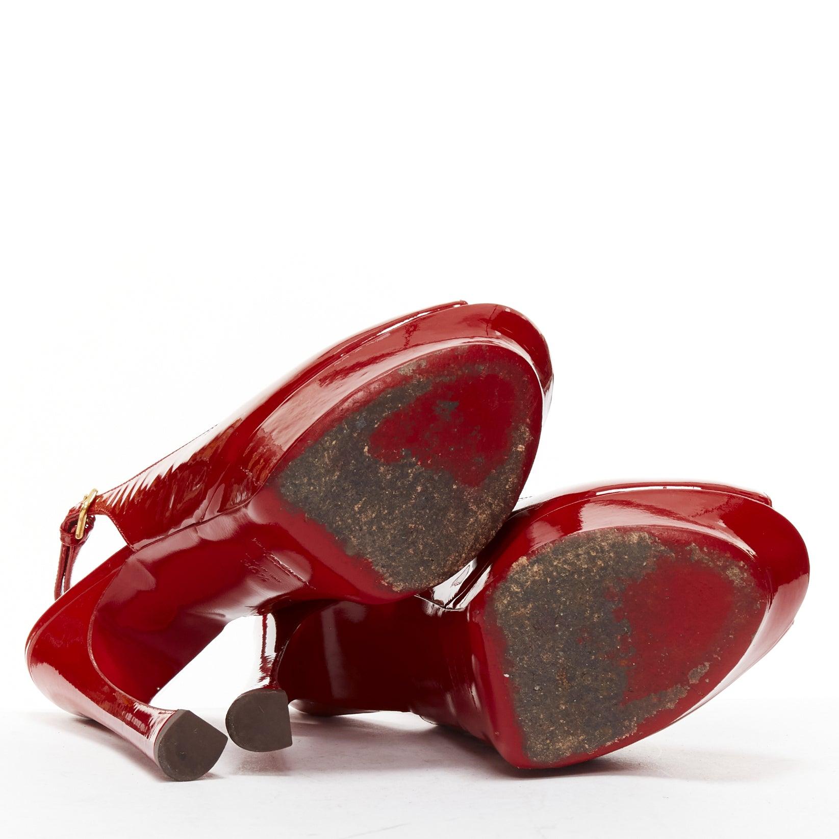 Yves SAINT LAURENT vernis rouge peep toe platform slingback heels EU36.5 en vente 7