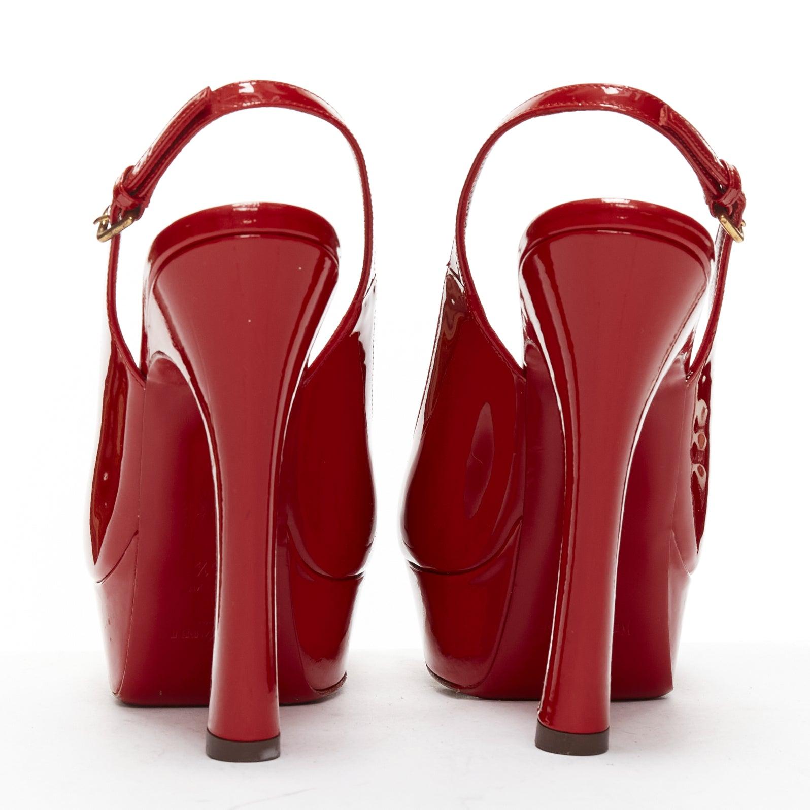Yves SAINT LAURENT vernis rouge peep toe platform slingback heels EU36.5 en vente 1