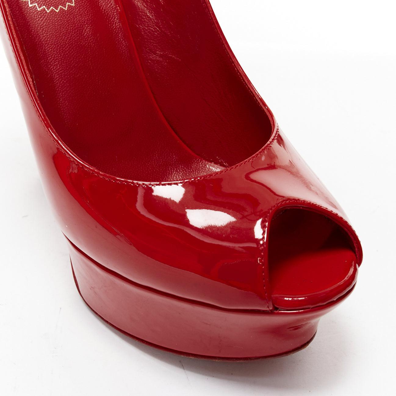 YVES SAINT LAURENT red patent peep toe platform slingback heels EU36.5 For Sale 3