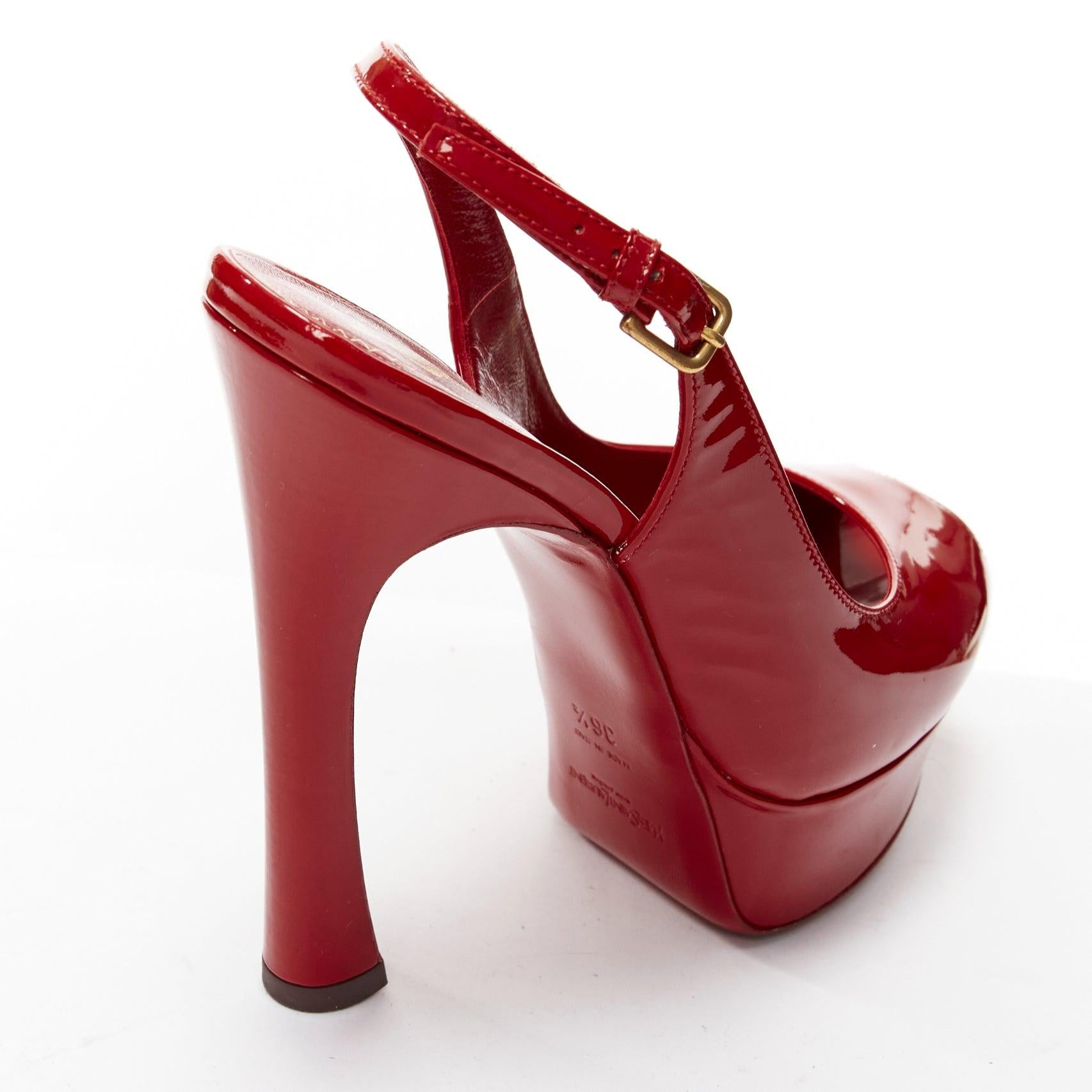 Yves SAINT LAURENT vernis rouge peep toe platform slingback heels EU36.5 en vente 4
