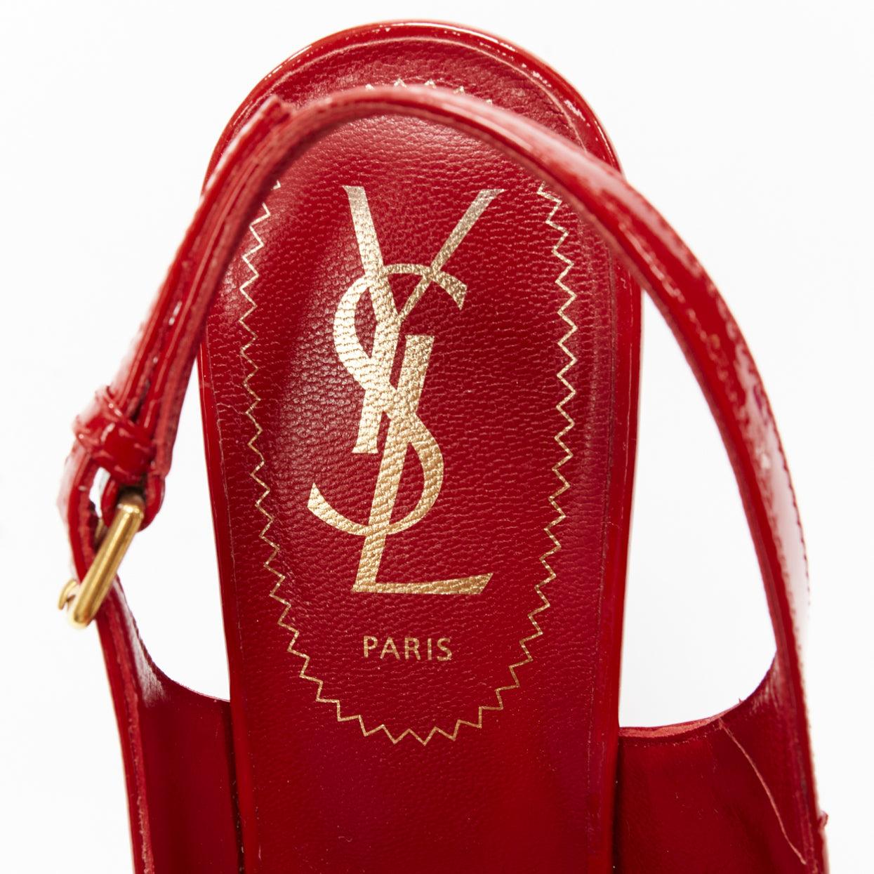 Yves SAINT LAURENT vernis rouge peep toe platform slingback heels EU36.5 en vente 5