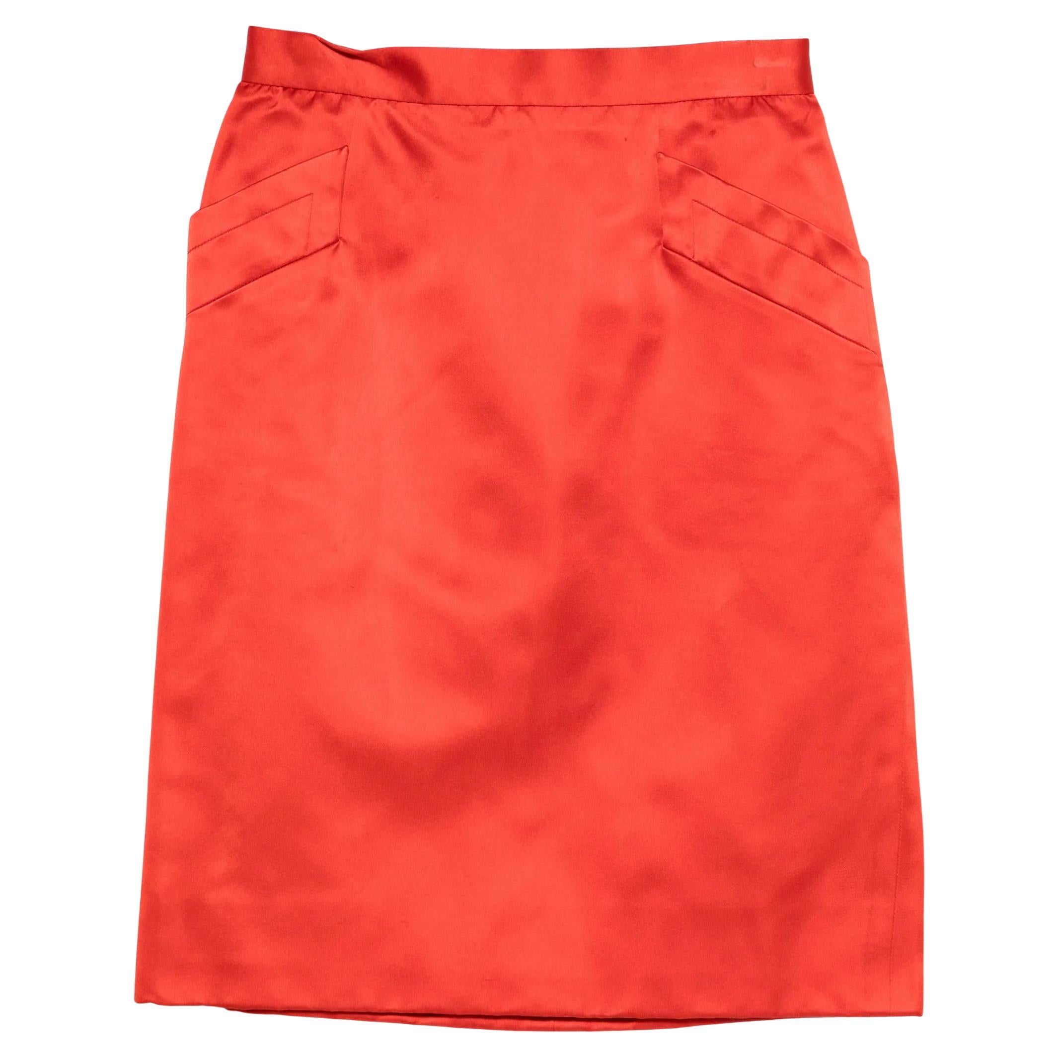 Yves Saint Laurent Red Pencil Silk Skirt