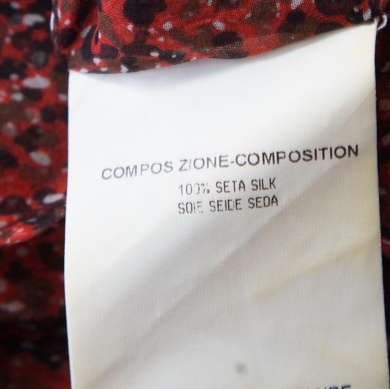 Yves Saint Laurent Rotes bedrucktes langärmeliges Kleid aus Seide mit Chiffonkragen und Krawattendetail L im Angebot 1