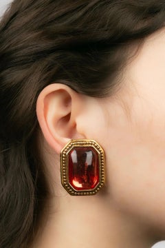 Yves Saint Laurent Red Resin Cabochon Earrings