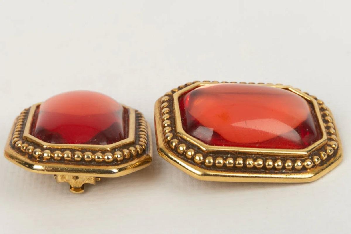 Yves Saint Laurent Red Resin Cabochon Earrings For Sale 1