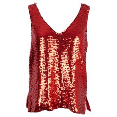 Yves Saint Laurent Red Sequinned Sleeveless Top