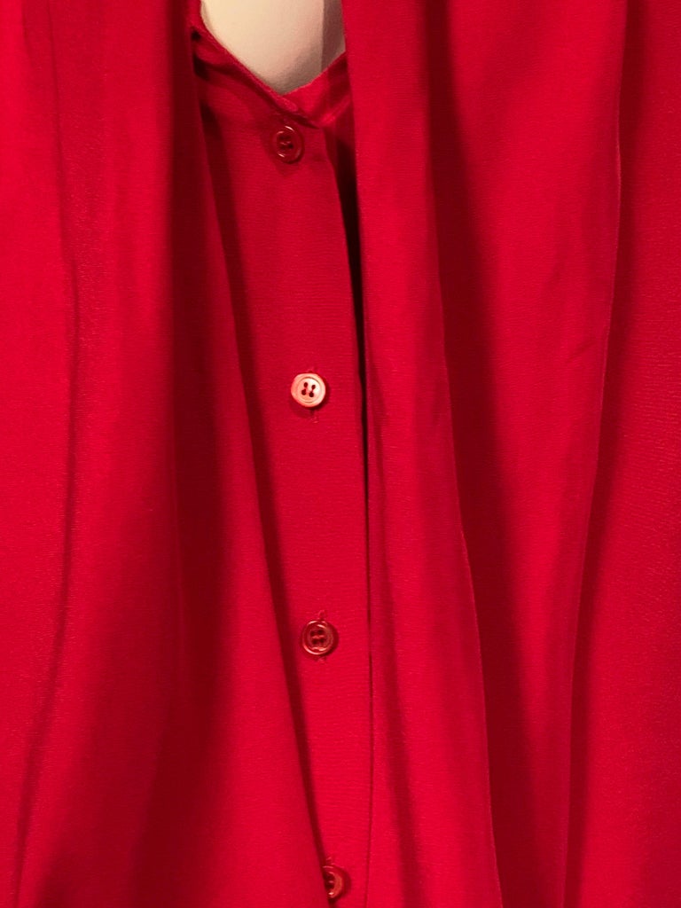 Yves Saint Laurent Red Silk Blouse with Scarf Tie Neckline For Sale at ...