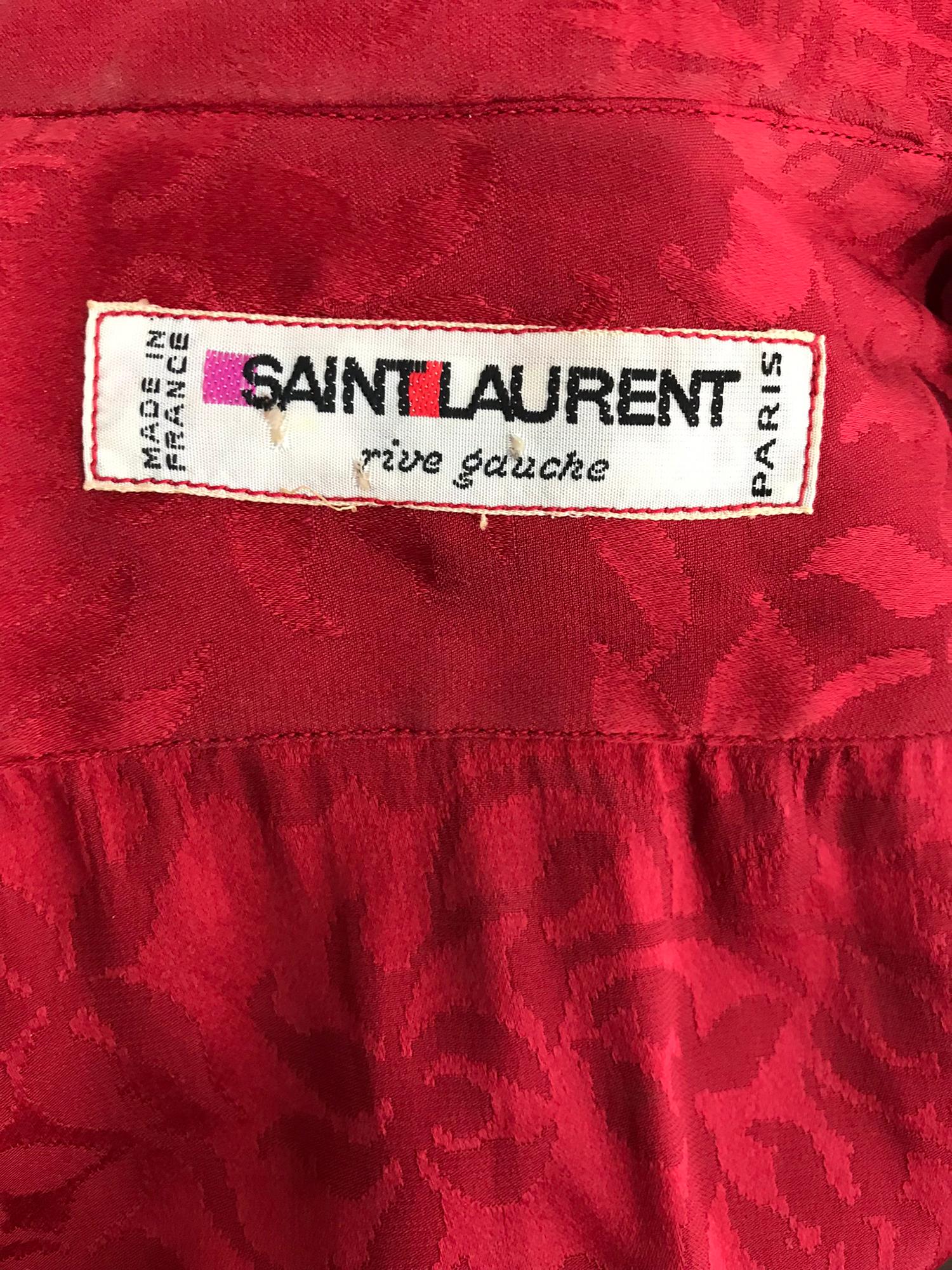 Yves Saint Laurent Red Silk Jacquard Bow Tie Dress 1970s 13