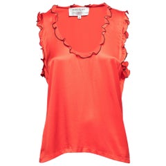 Yves Saint Laurent Red Silk Ruffle Trim Sleeveless Top M Yves Saint Laurent Red Silk Ruffle Trim Sleeveless Top M