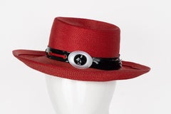 Yves Saint Laurent Red Straw Back Patent Lucite trim Hat, 1970s