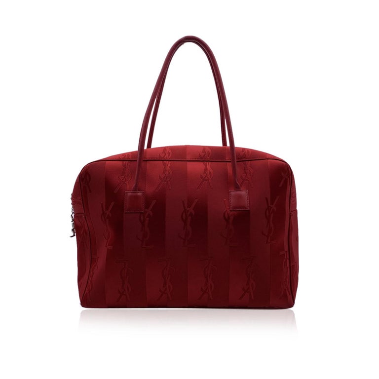 Yves Saint Laurent Red Striped Canvas Logo Tote Shoulder Bag at 1stDibs