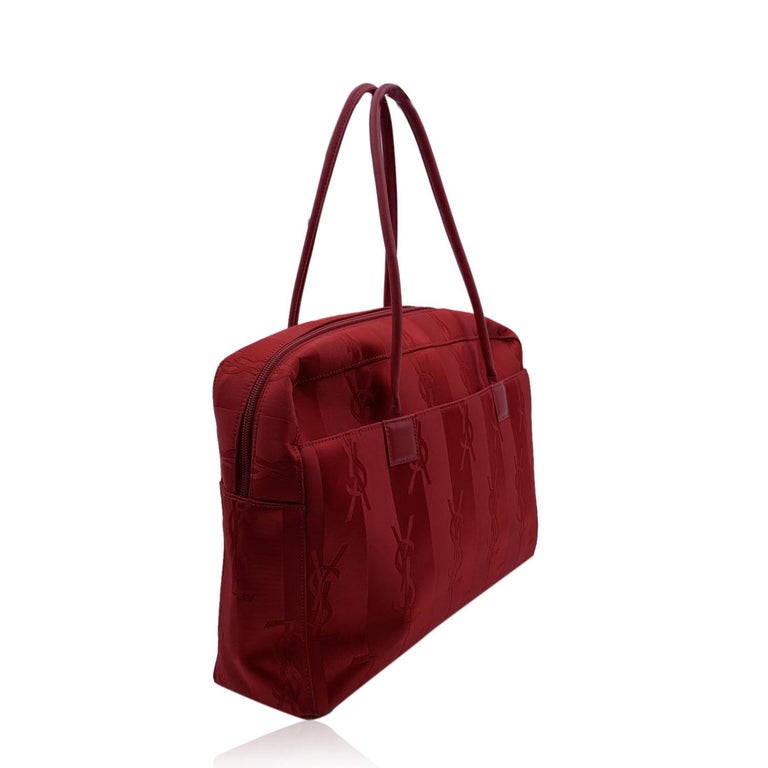 Yves Saint Laurent Red Striped Canvas Logo Tote Shoulder Bag at 1stDibs