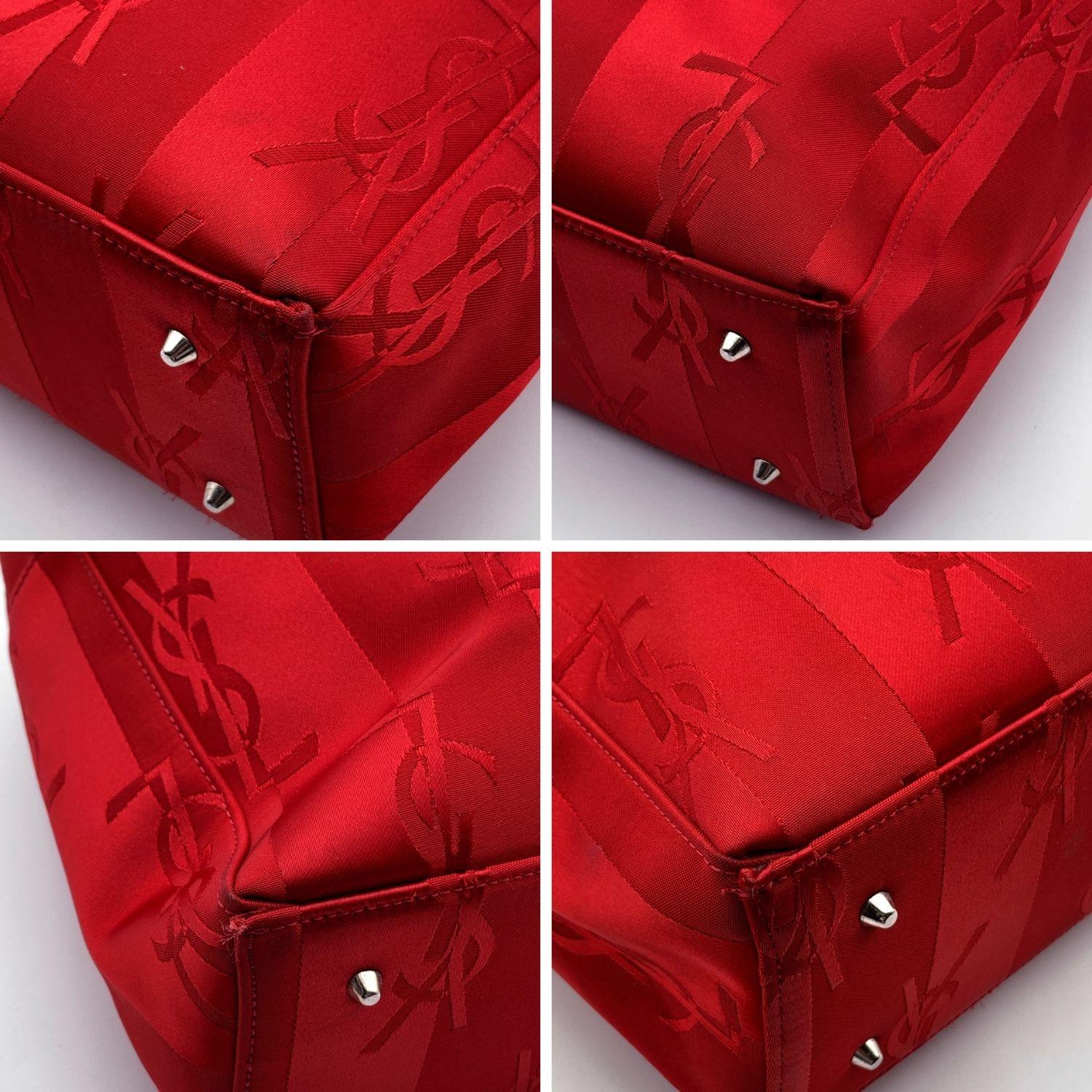 Women's Yves Saint Laurent Red Striped Canvas Logo Tote Shoulder Bag