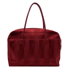 Yves Saint Laurent Rote gestreifte Canvas Logo Tote Umhängetasche