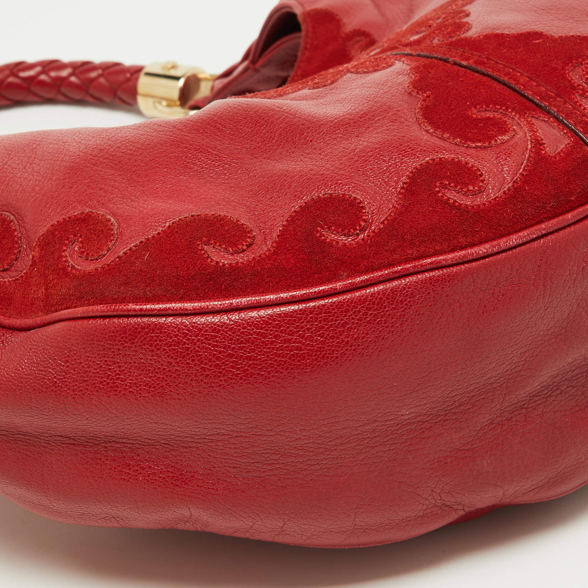 Yves Saint Laurent Red Suede and Leather Trim Tassel Hobo 3