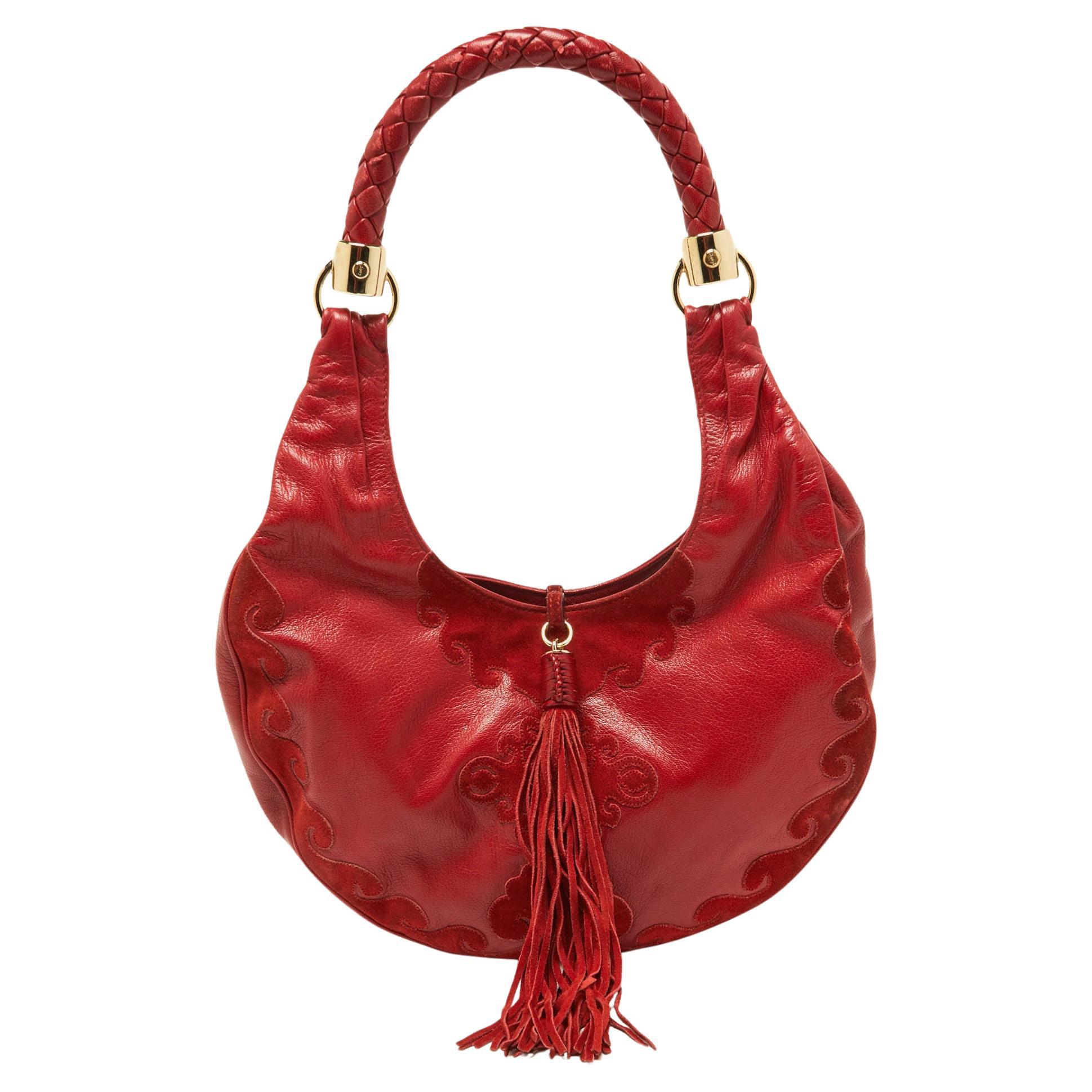 Yves Saint Laurent Red Suede and Leather Trim Tassel Hobo