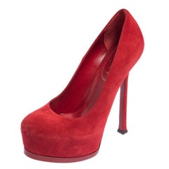 Yves Saint Laurent Red Suede Tribtoo Platform Pumps Size 36.5