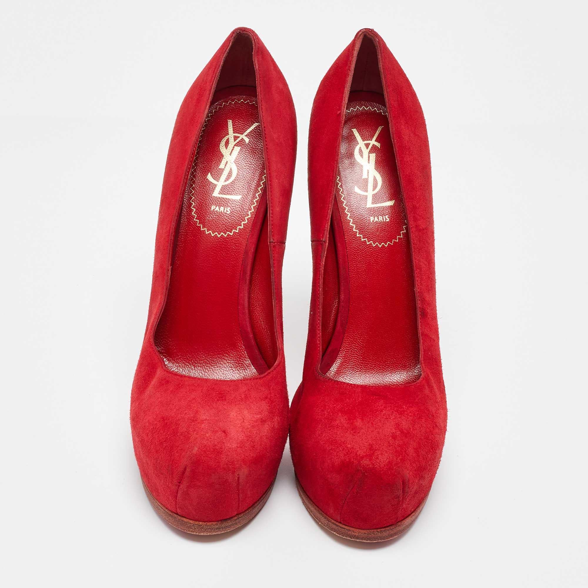Yves Saint Laurent Red Suede Tribtoo Pumps Size 39 In Good Condition For Sale In Dubai, Al Qouz 2