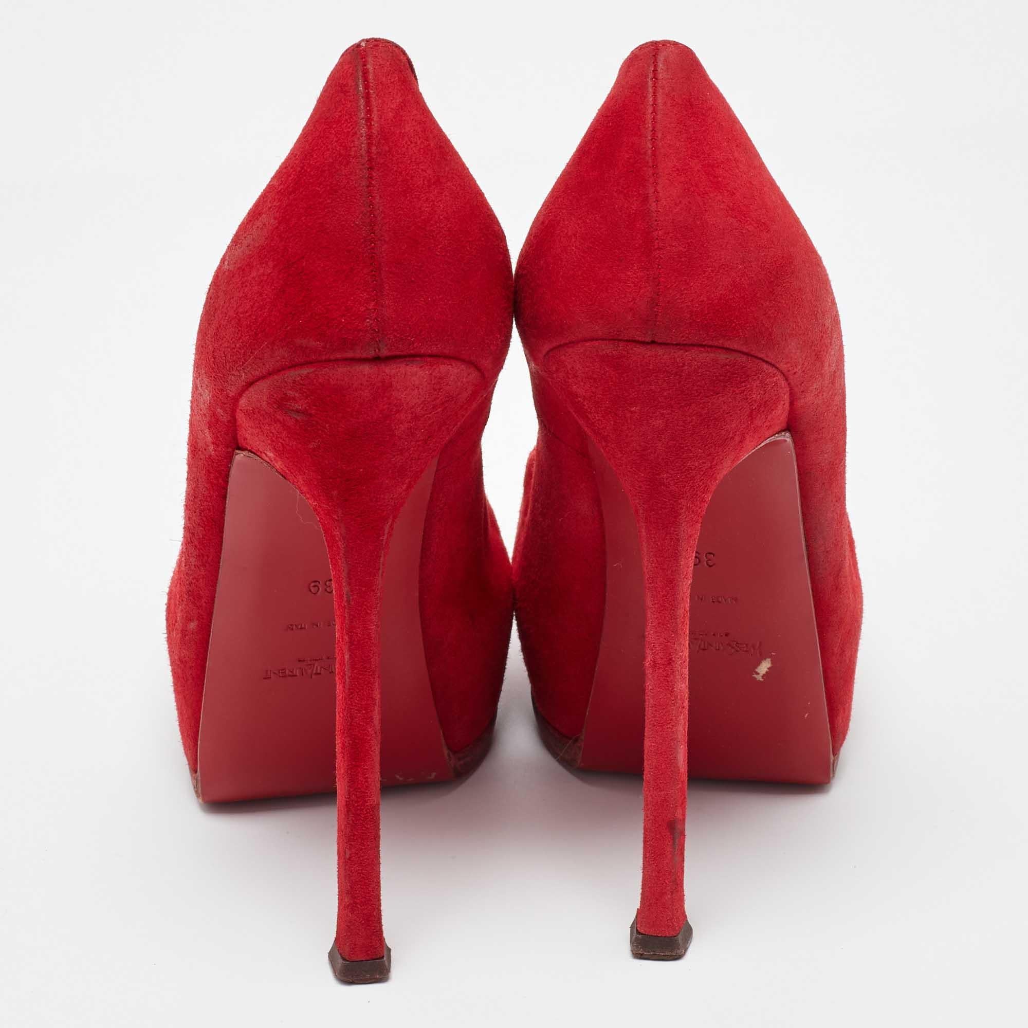 Yves Saint Laurent Red Suede Tribtoo Pumps Size 39 For Sale 1