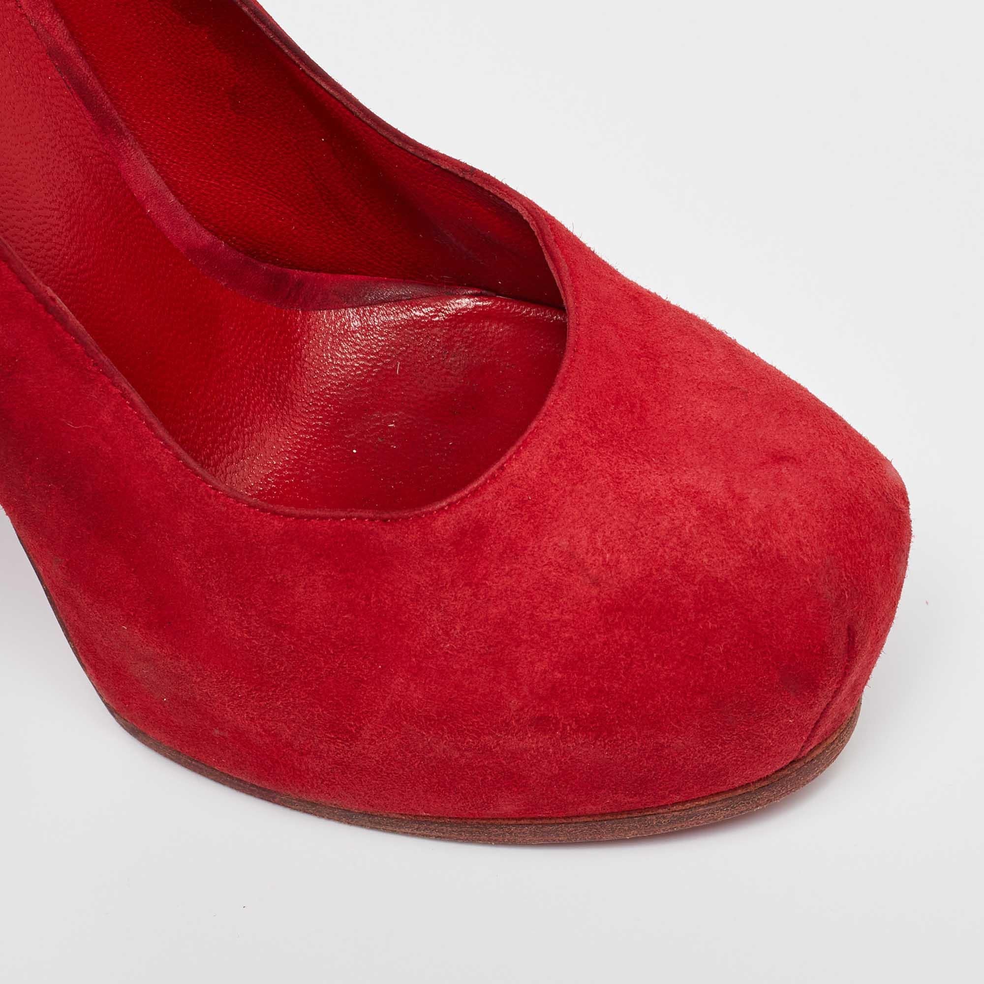 Yves Saint Laurent Red Suede Tribtoo Pumps Size 39 For Sale 3