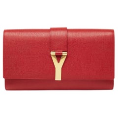 Yves Saint Laurent Red Textured Leather Y-Ligne Clutch