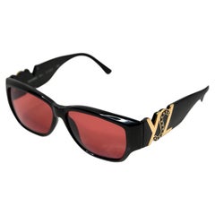 Yves Saint Laurent Red Tinted Lens Gold-Tone Monogram Sunglasses