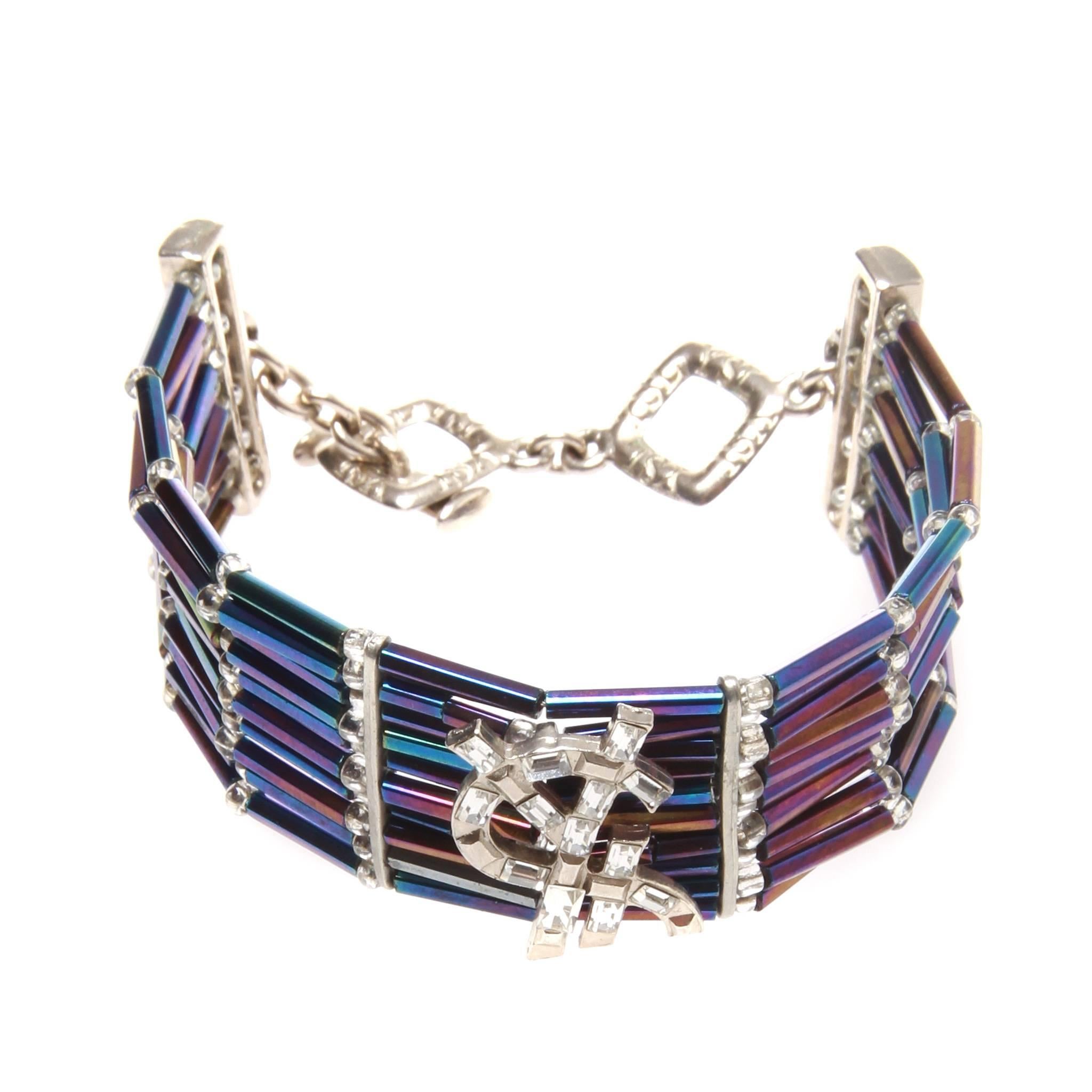 Yves Saint Laurent Rhinestone purple and blue cuff bracelet For Sale