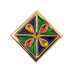Yves Saint Laurent Rhomboid Brooch in Enameled Gilded Metal