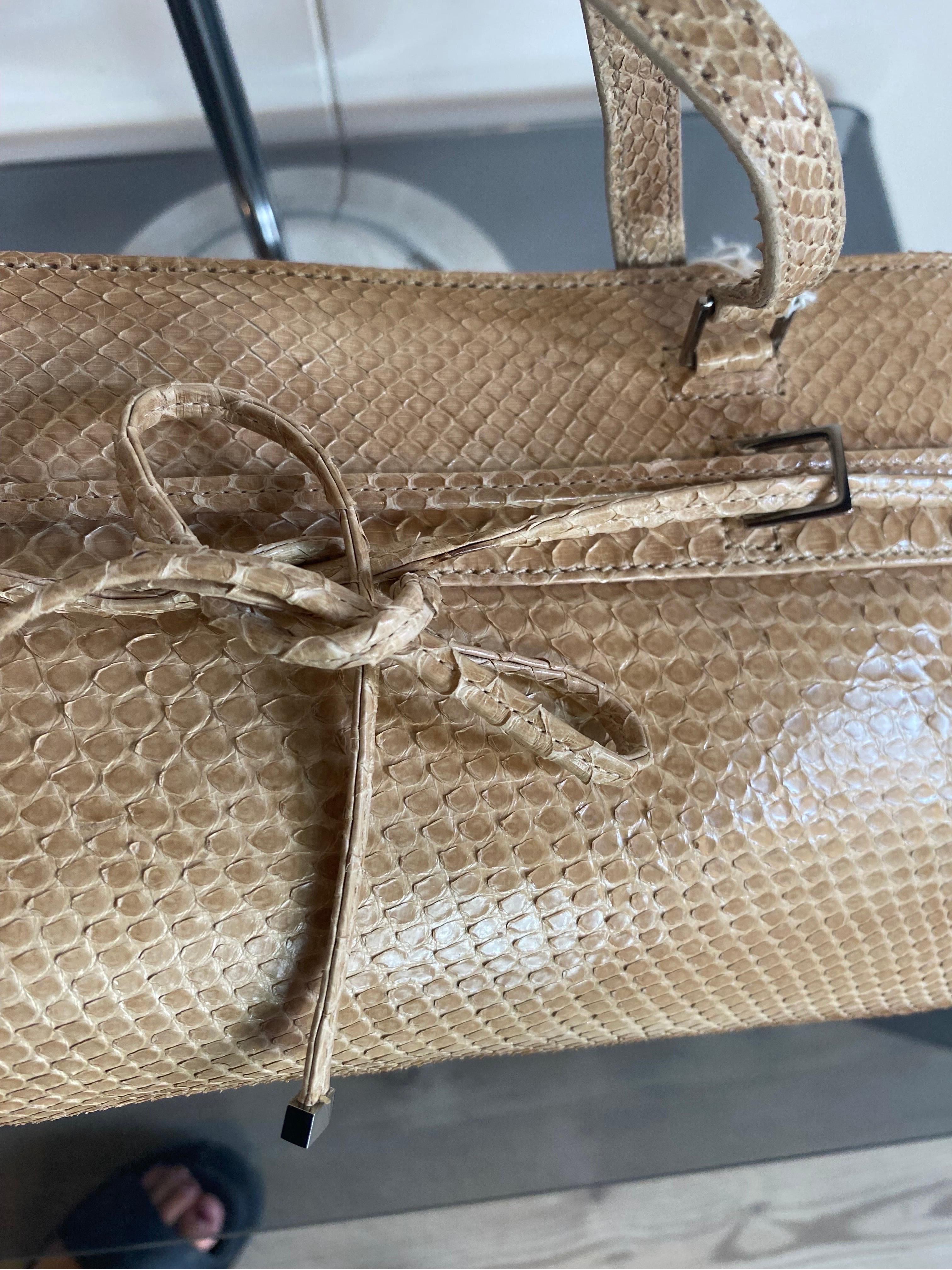 Brown Yves Saint Laurent Rice Gauche lizard Shoulder bag For Sale