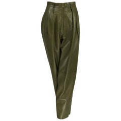 Yves Saint Laurent Rich Moss Green Soft Leather Trousers 1990s