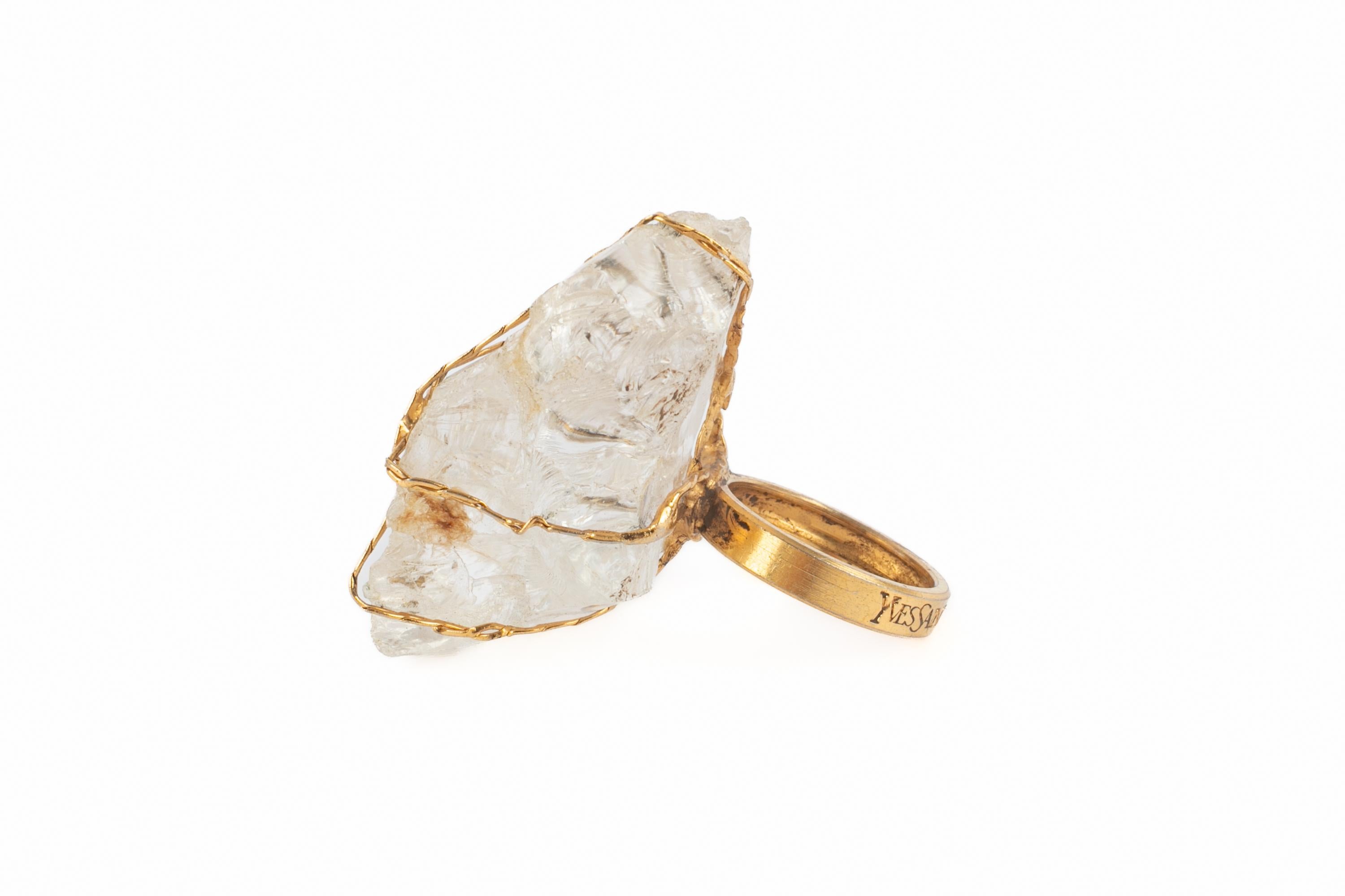 Uncut Yves Saint Laurent ring with rock crystal Haute Couture For Sale