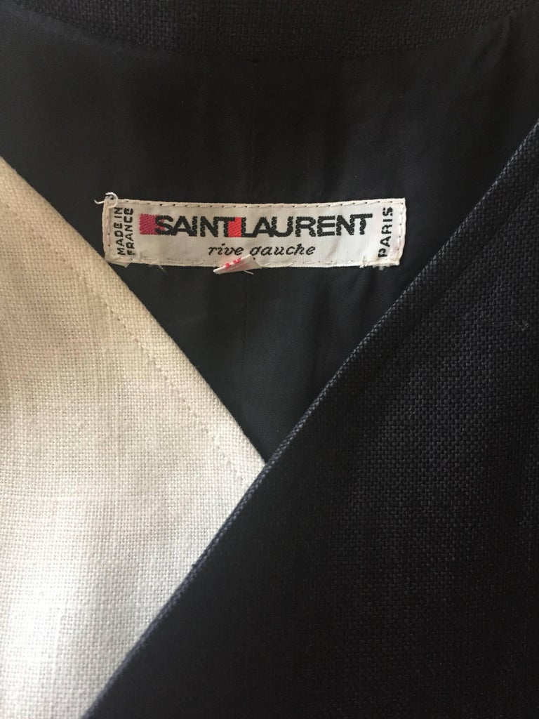 Yves Saint Laurent Rive Gauche 1970's Black and White Linen Dress For ...
