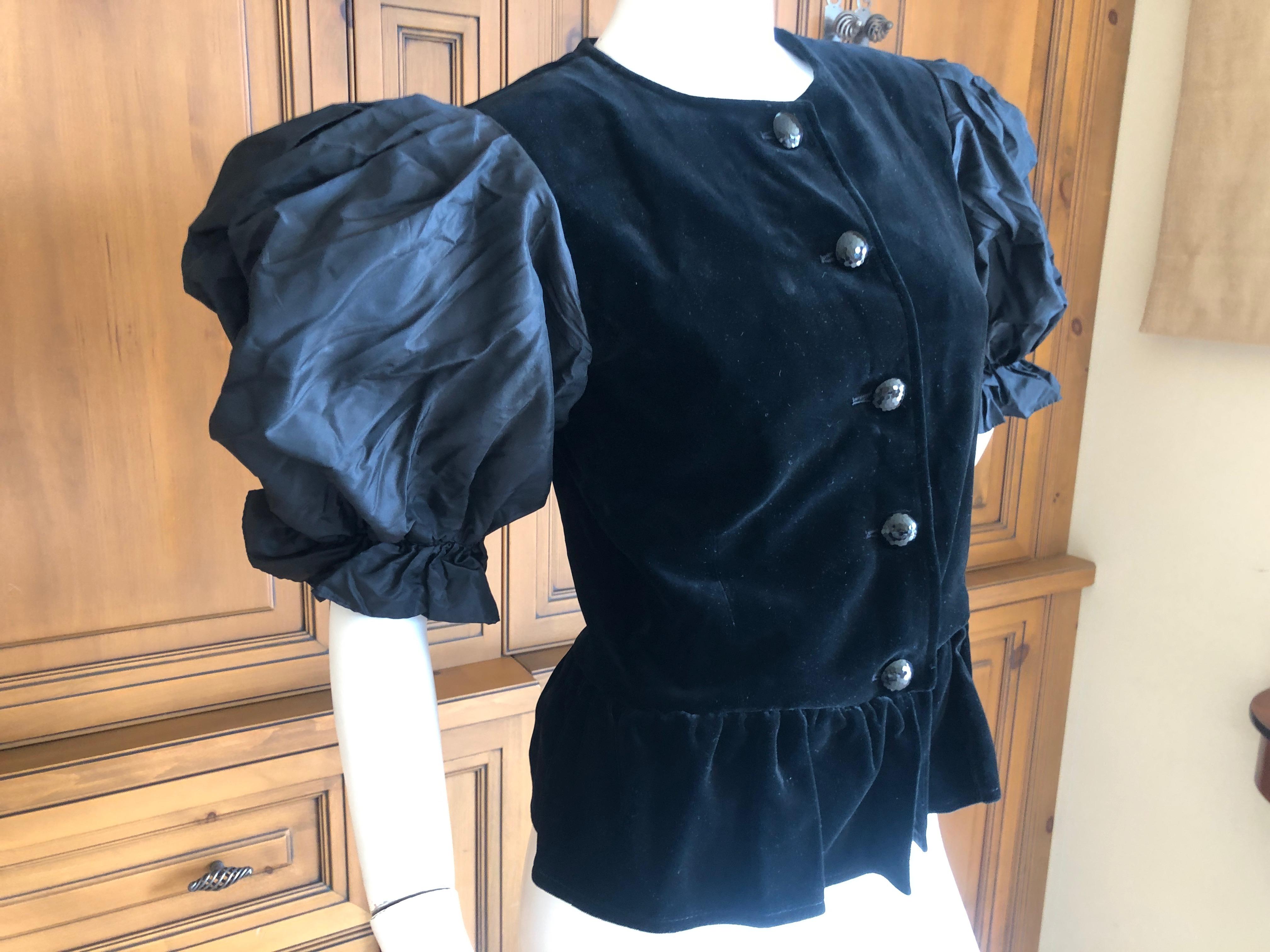 Women's Yves Saint Laurent Rive Gauche 1970's Black Velvet Top w Taffeta Balloon Sleeves For Sale