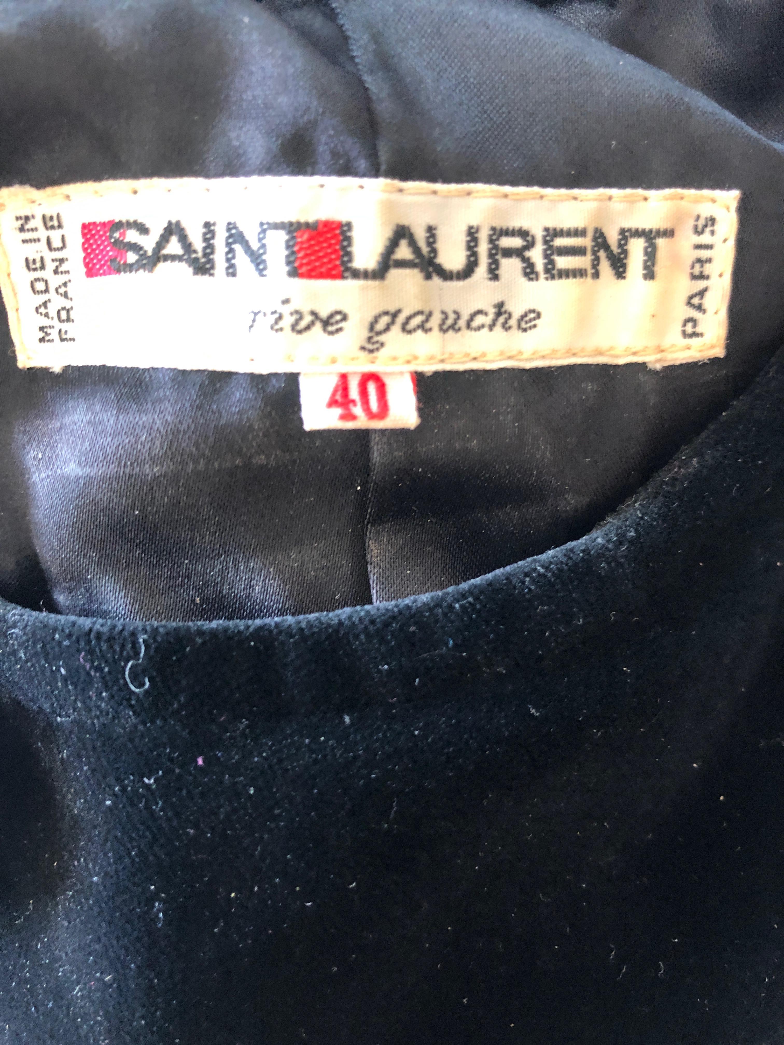 Yves Saint Laurent Rive Gauche 1970's Black Velvet Top w Taffeta Balloon Sleeves For Sale 4