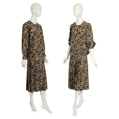 Yves Saint Laurent "rive gauche" 1970s brown floral print silk top & skirt set