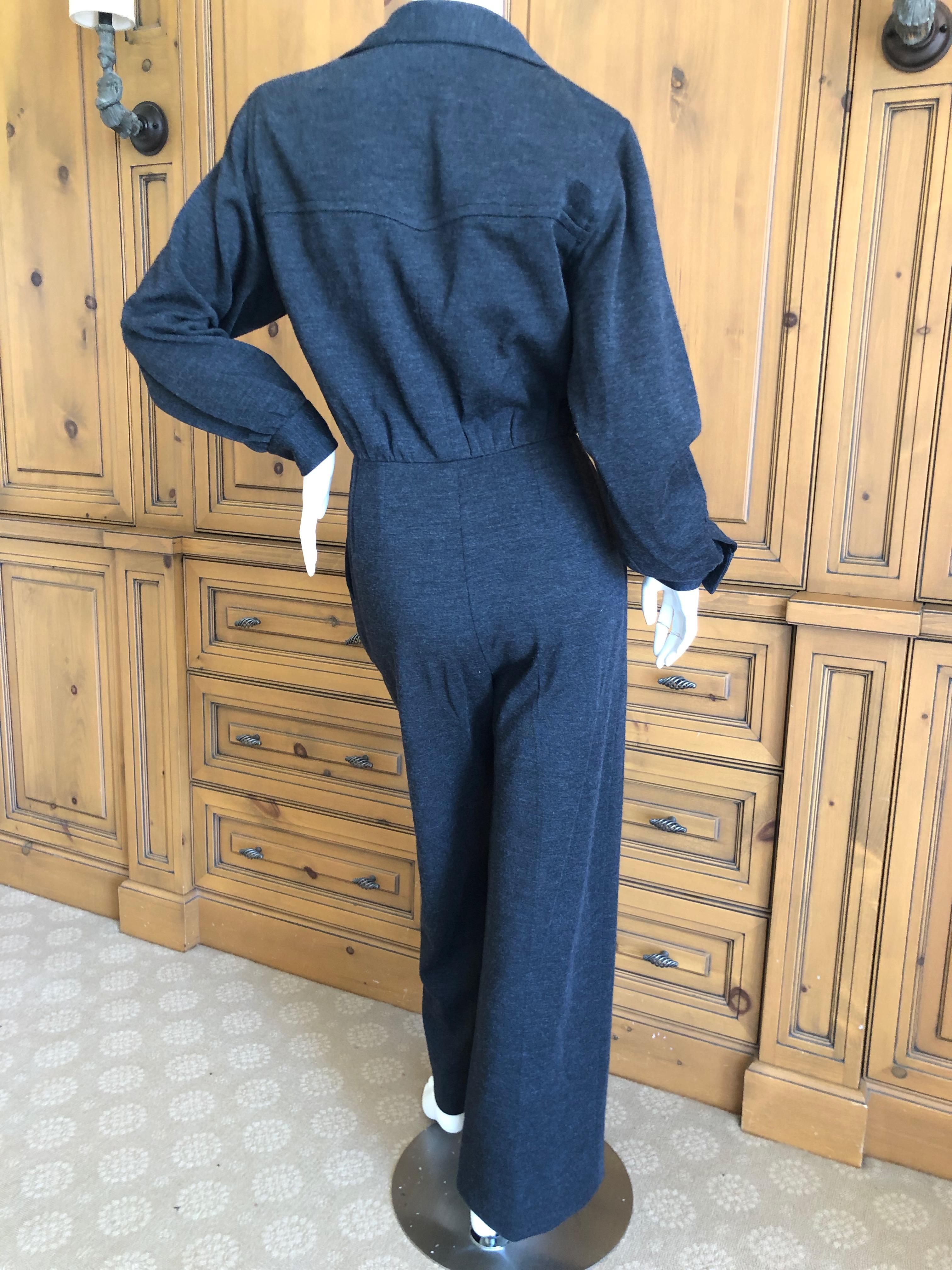 Yves Saint Laurent Rive Gauche 1970's Dark Gray Jersey Jumpsuit  For Sale 6