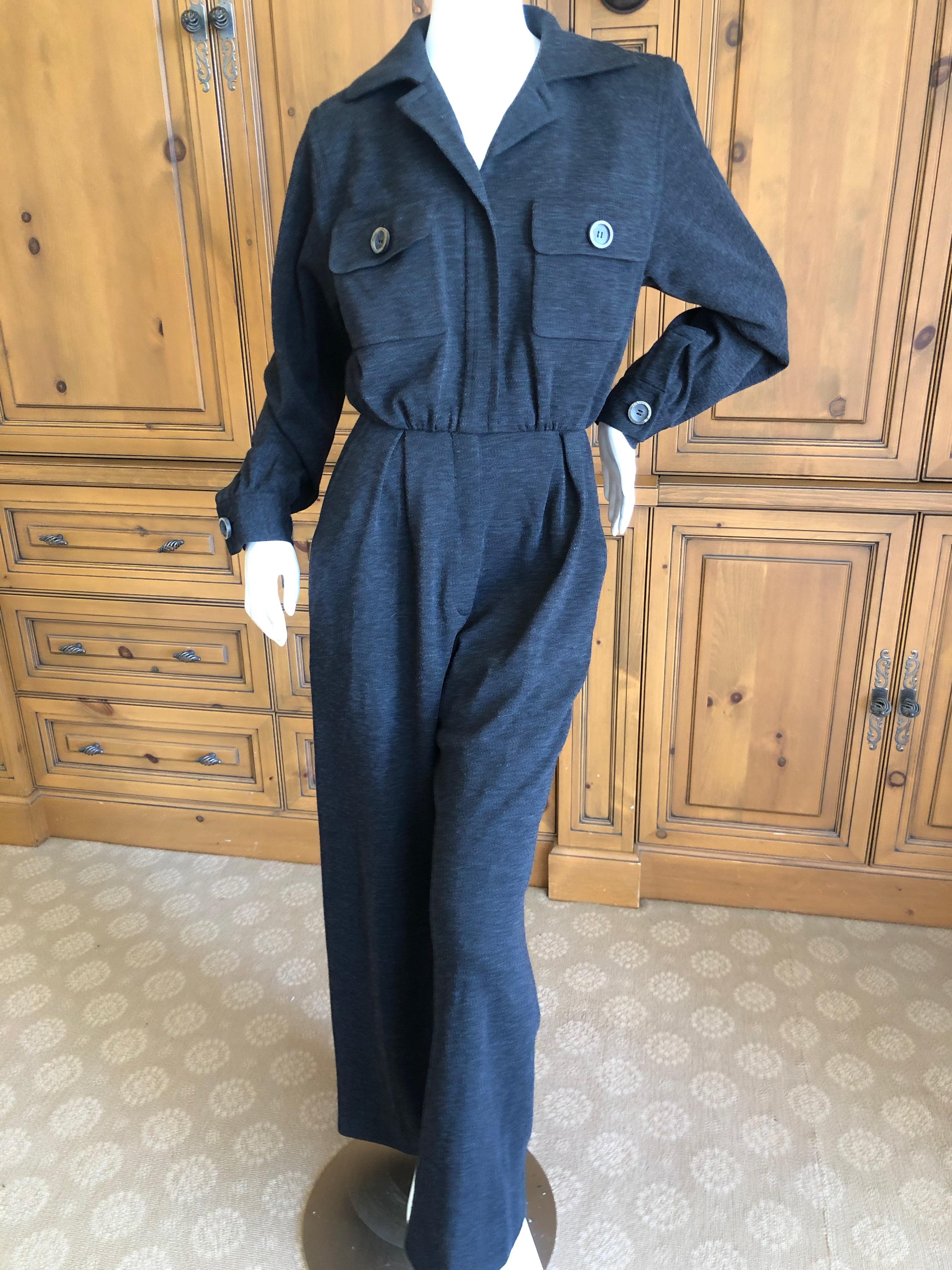 Yves Saint Laurent Rive Gauche 1970's Dark Gray Jersey Jumpsuit  In Excellent Condition For Sale In Cloverdale, CA