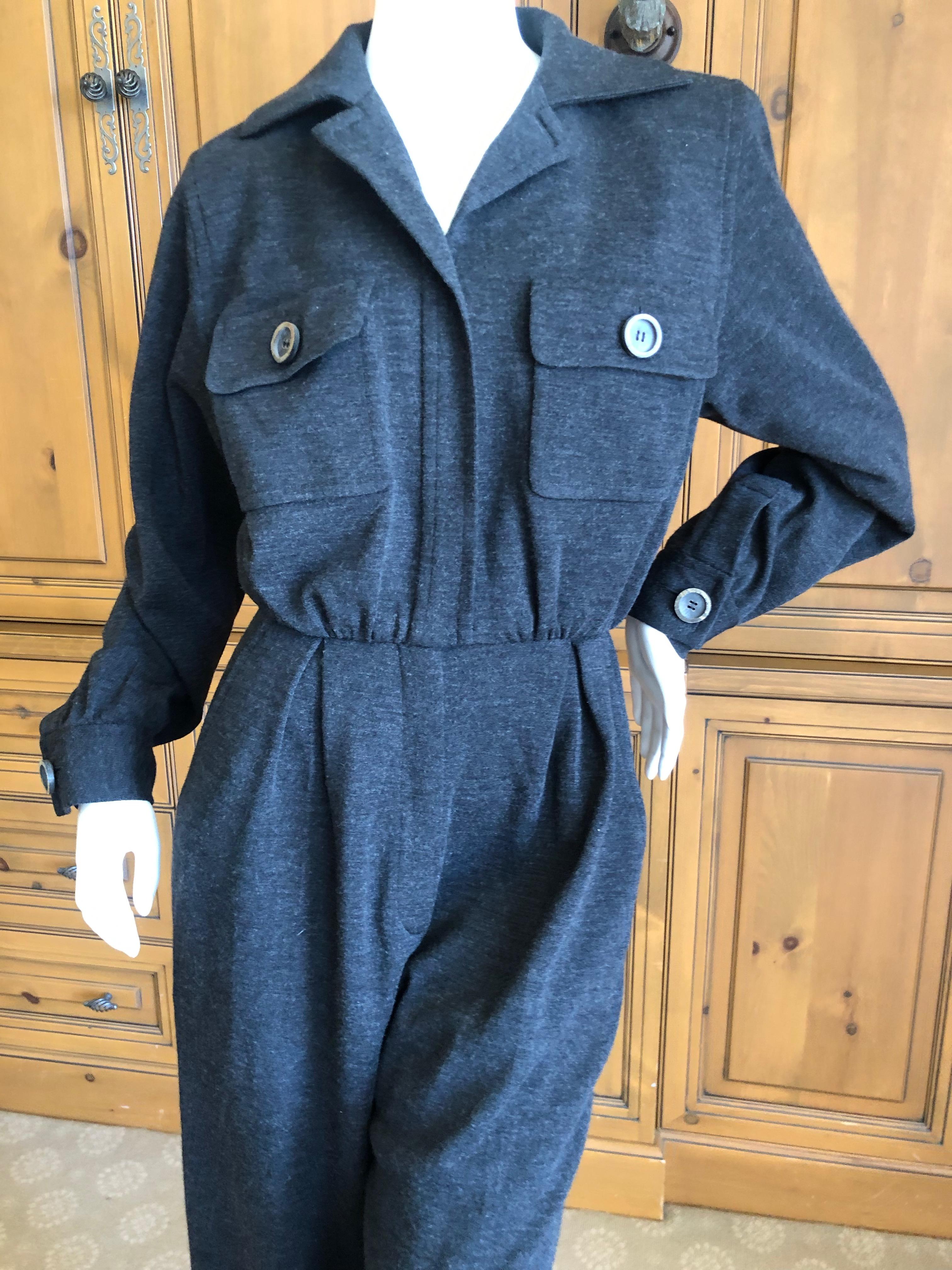 Women's Yves Saint Laurent Rive Gauche 1970's Dark Gray Jersey Jumpsuit  For Sale