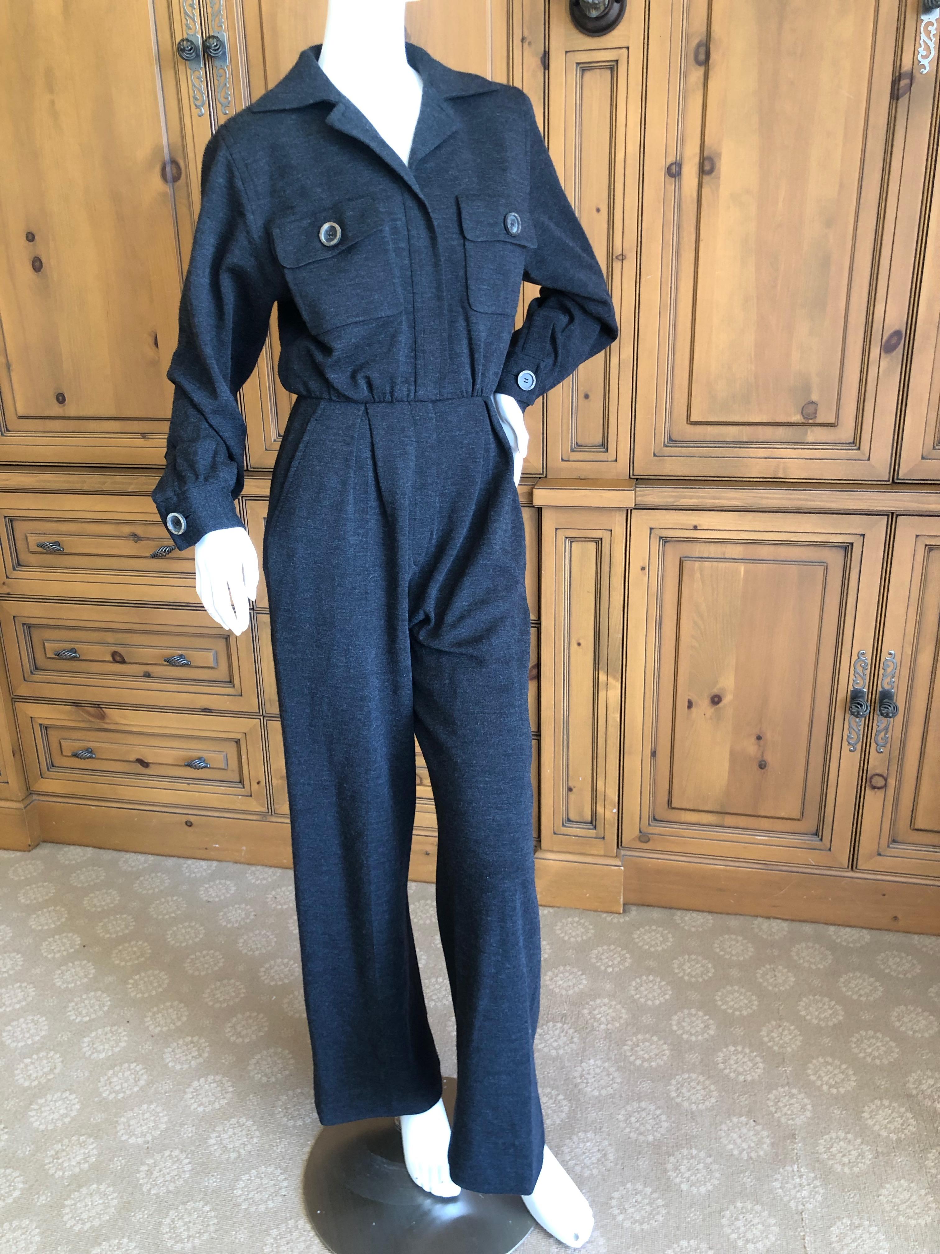 Yves Saint Laurent Rive Gauche 1970's Dark Gray Jersey Jumpsuit  For Sale 1