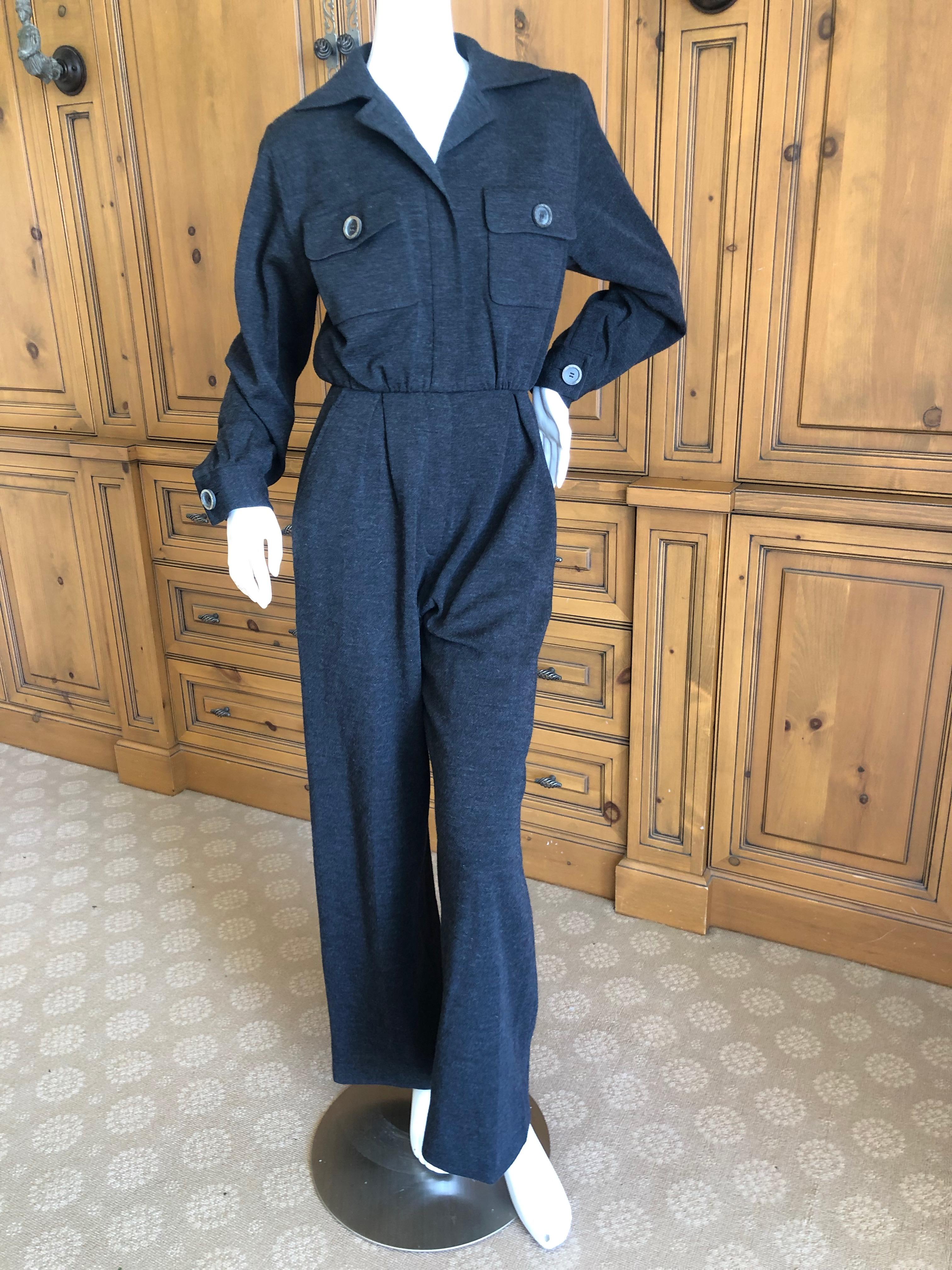 Yves Saint Laurent Rive Gauche 1970's Dark Gray Jersey Jumpsuit  For Sale 2
