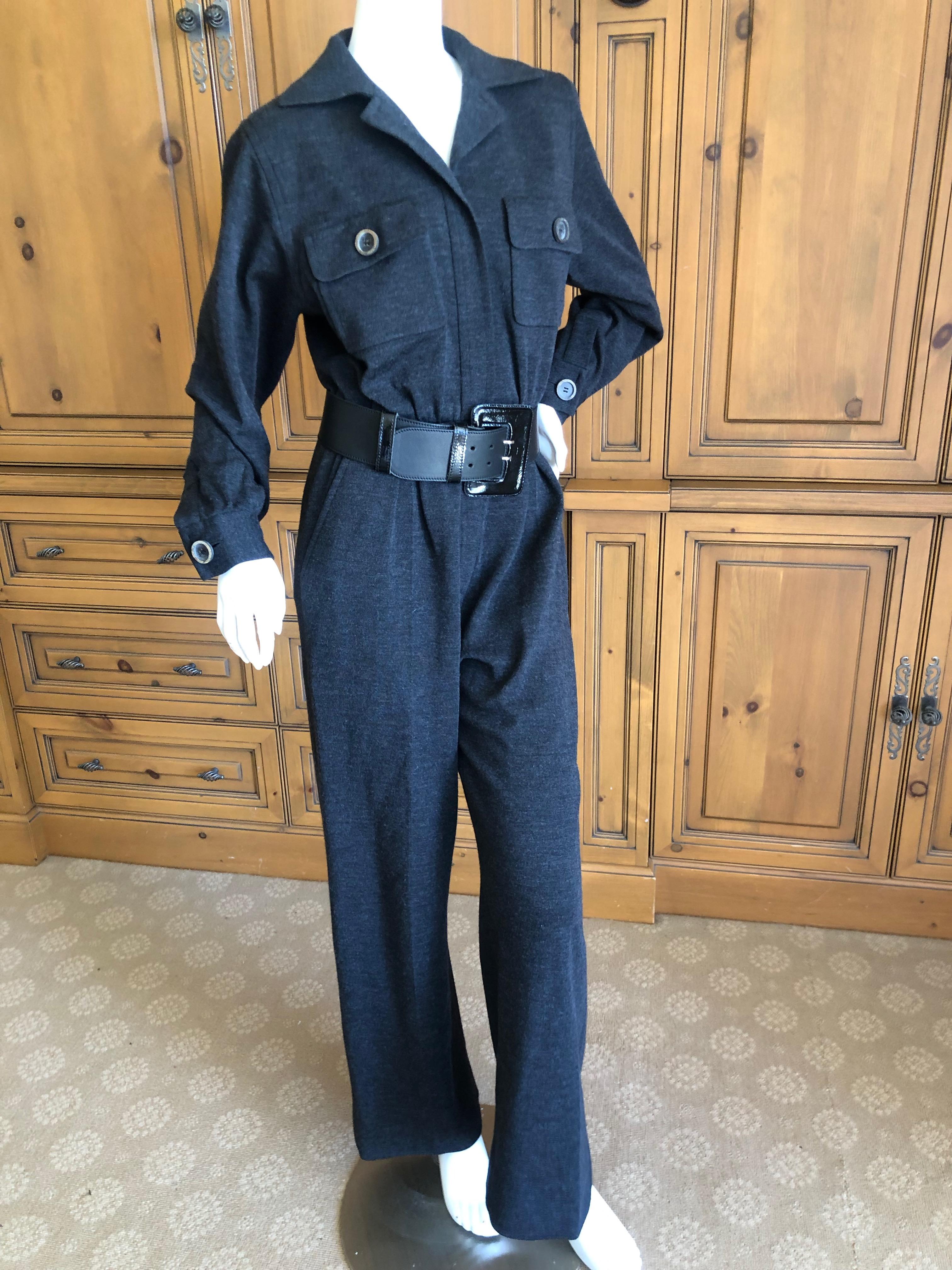 Yves Saint Laurent Rive Gauche 1970's Dark Gray Jersey Jumpsuit  For Sale 4